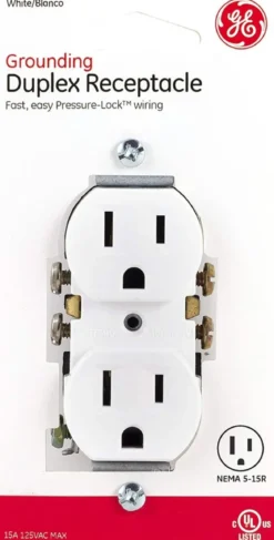 GE Grounding Duplex Receptacle, White