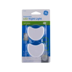 GE Half-Moon Light Sensing LED Night Light, 2 Pack, White