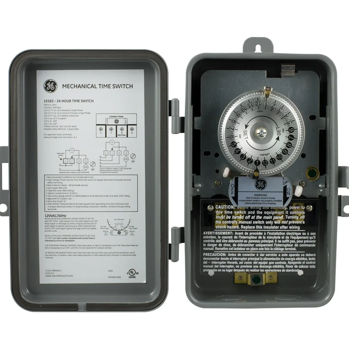 GE Indoor/Outdoor 24-Hour Heavy Duty Mechanical Time Switch, 120 VAC, Gray