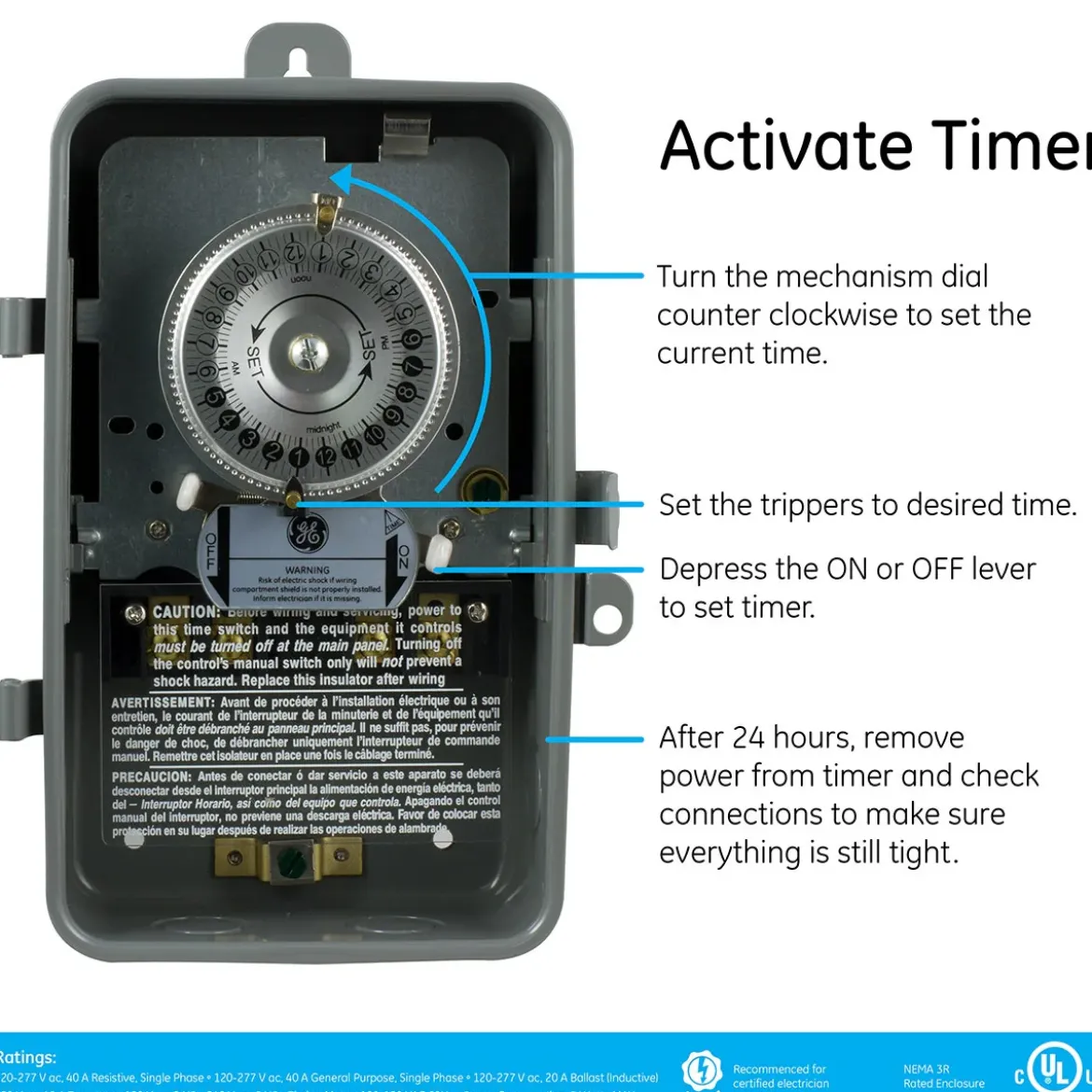GE Indoor/Outdoor 24-Hour Heavy Duty Mechanical Time Switch, 120 VAC, Gray