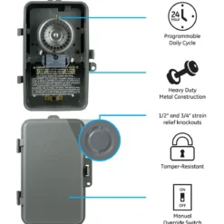GE Indoor/Outdoor 24-Hour Heavy Duty Mechanical Time Switch, 120 VAC, Gray