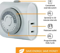 GE Indoor Plug-In 24-Hour Mechanical Timer, 2 Pack, White