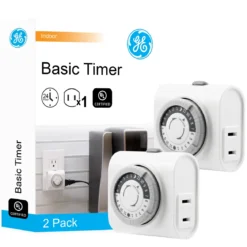GE Indoor Plug-In 24-Hour Mechanical Timer, 2 Pack, White