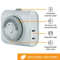 GE Indoor Plug-In 24-Hour Mechanical Timer, White