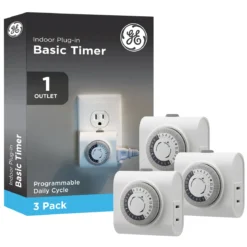 GE Indoor Plug-In 24-Hour Mechanical Timer, White, 3 Pack