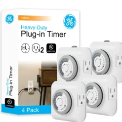 GE Indoor Plug-In 24-Hour Mechanical Timer, White, 4 Pack