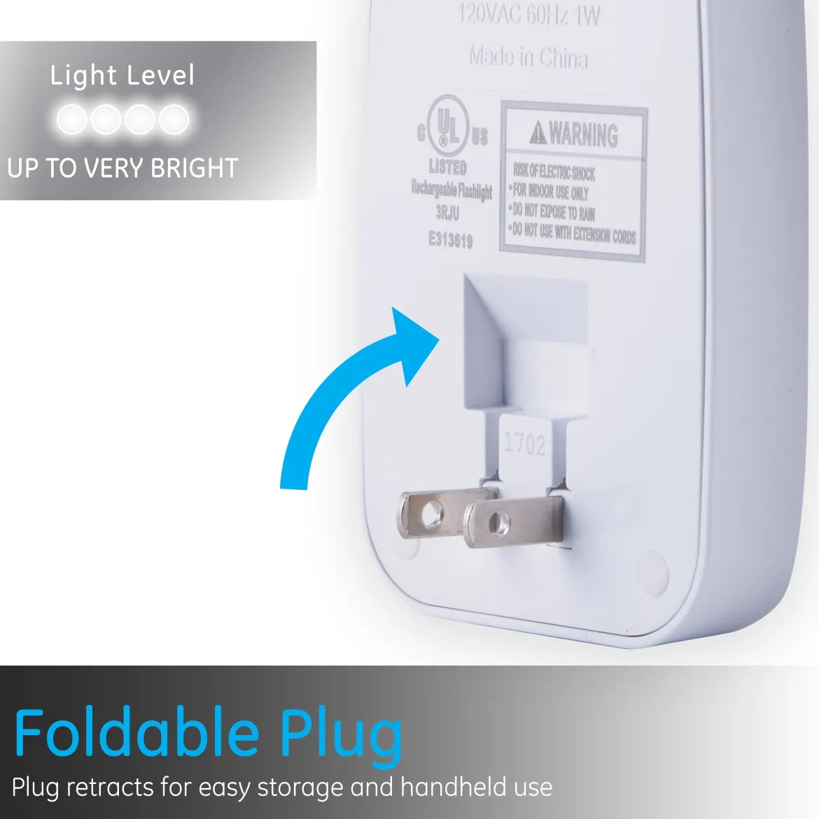 GE 4-in-1 Rechargeable Power Failure Light Sensing LED Night Light, White