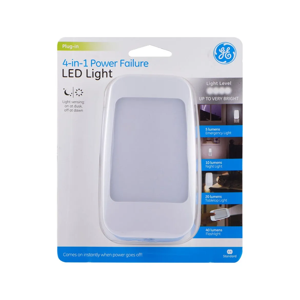 GE 4-in-1 Rechargeable Power Failure Light Sensing LED Night Light, White