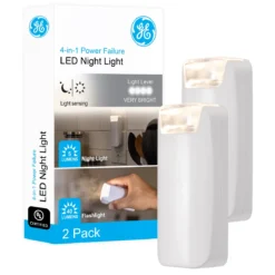 GE 4-in-1 Rechargeable Power Failure LED Night Light, White, 2 Pack