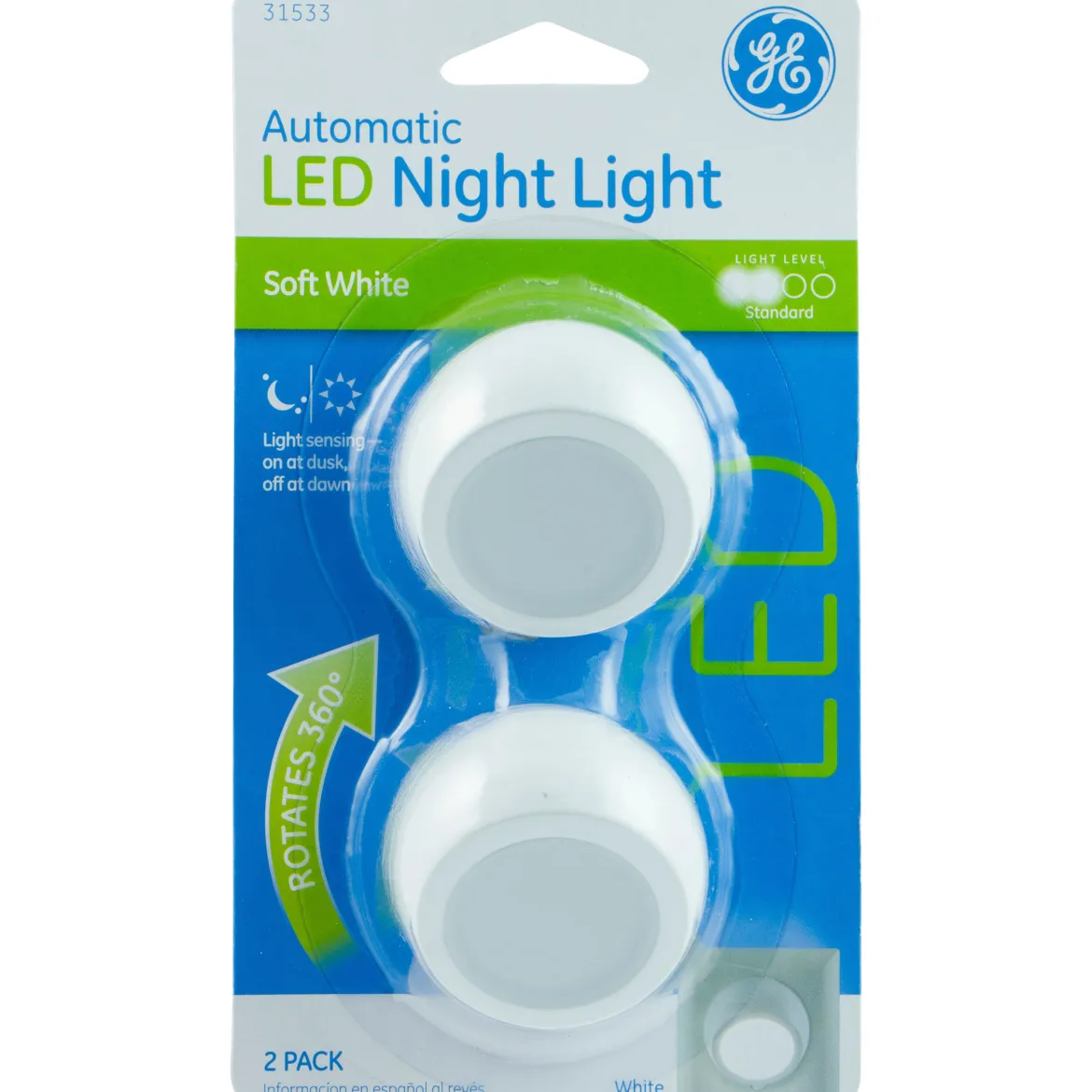 GE Light Sensing LED Night Light, 2 Pack, White