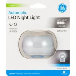 GE Light Sensing LED Night Light, Brushed Nickel