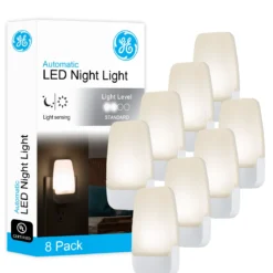 GE Light Sensing LED Night Light, White, 8 Pack
