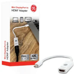GE Mini DisplayPort to HDMI Adapter, Pigtail, Basic, White