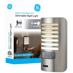 GE Motion Sensing Dimmable LED Night Light, Brushed Nickel