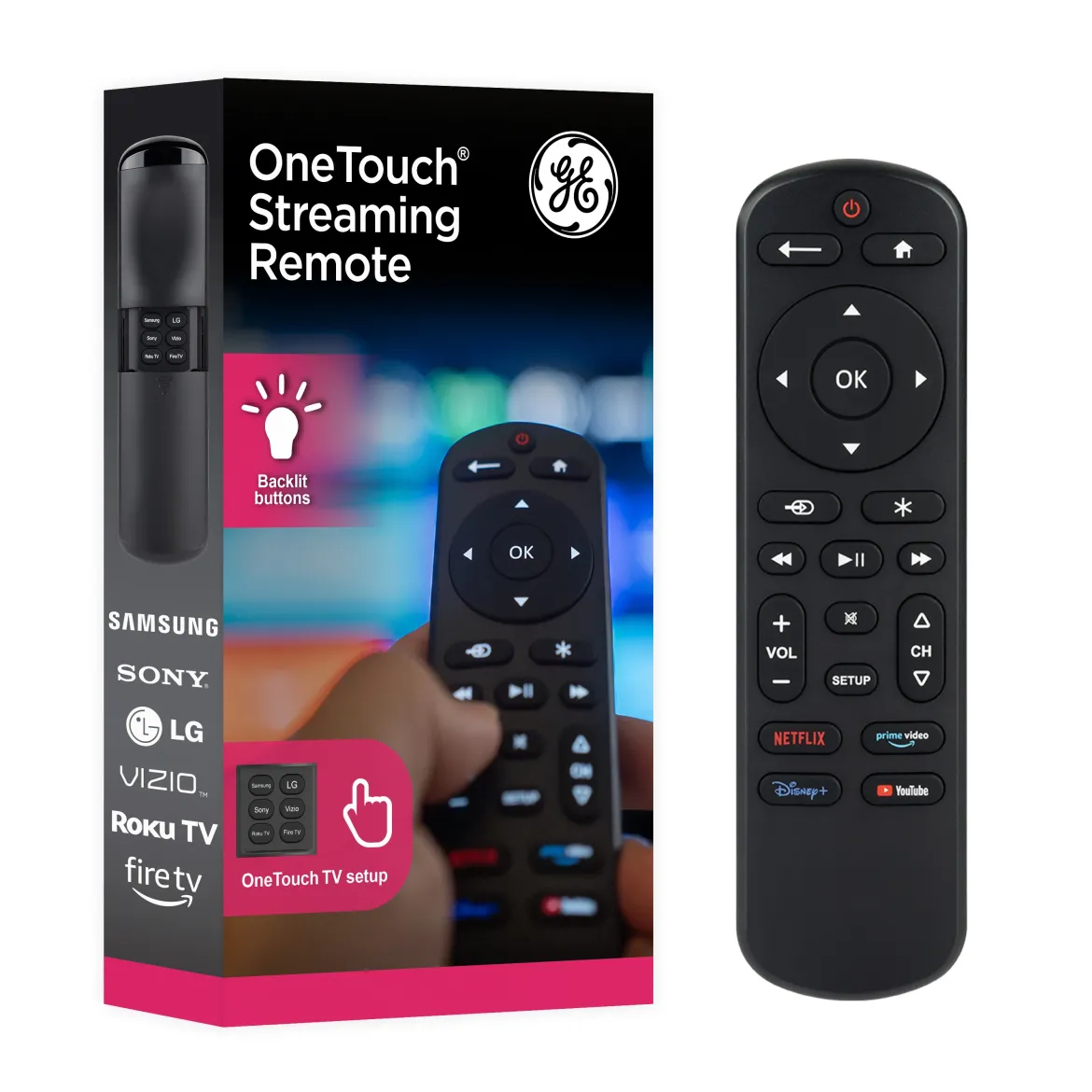 GE OneTouch Replacement Remote Control, Backlit, Black
