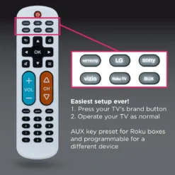 GE OneTouch Streaming Replacement Remote Control, Backlit With Big Button, White