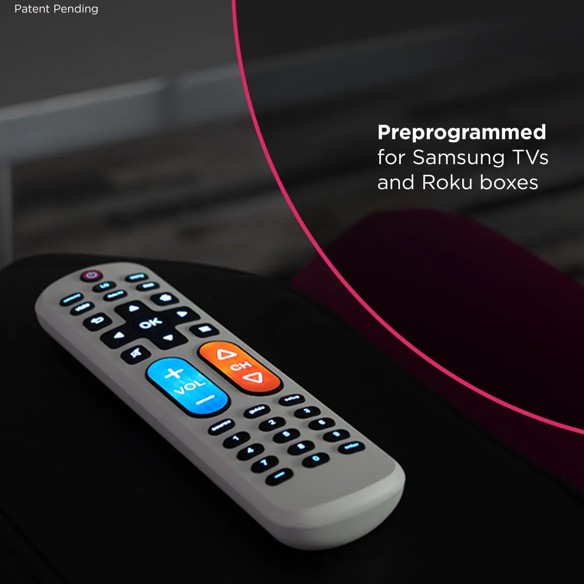 GE OneTouch Streaming Replacement Remote Control, Backlit With Big Button, White