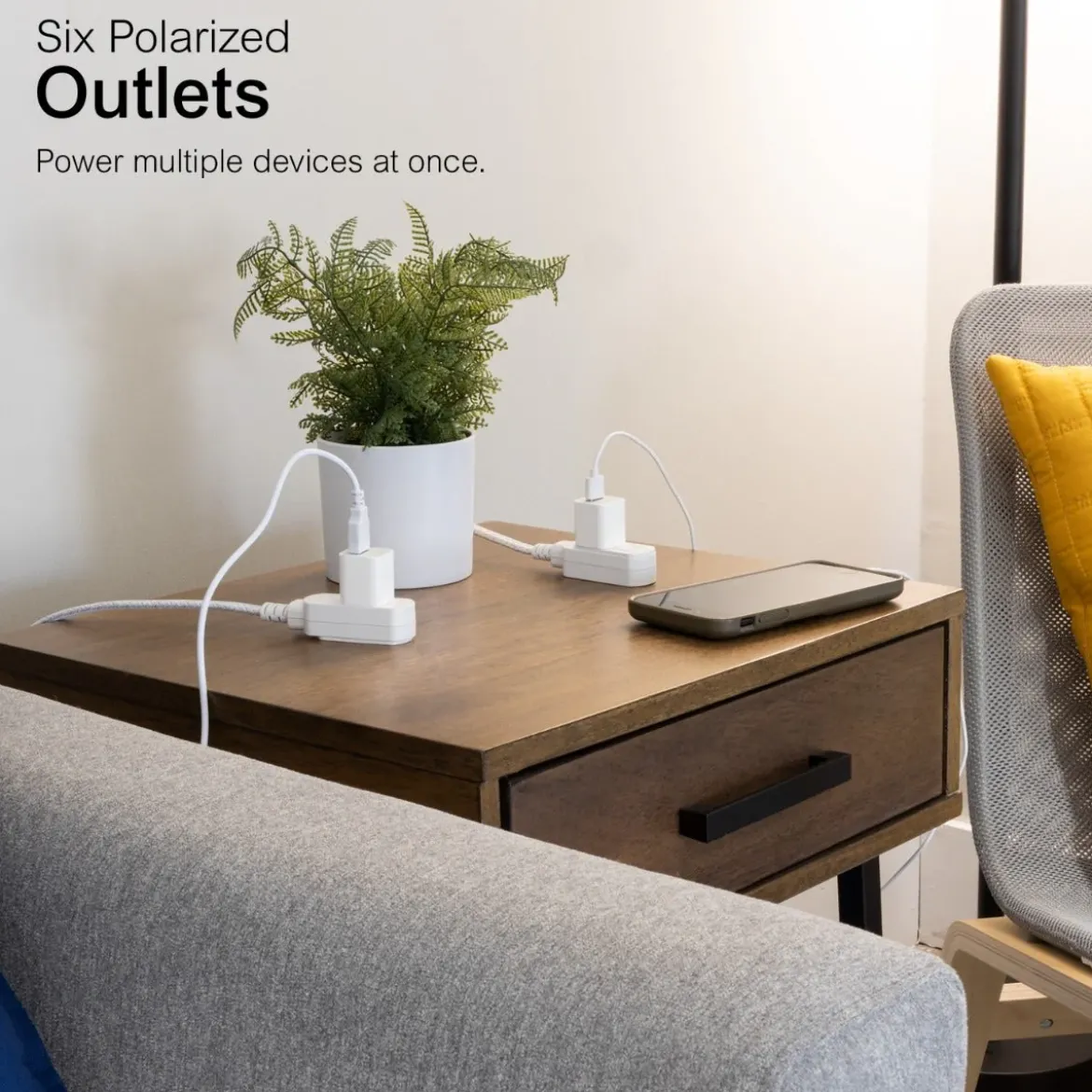 GE 3-Outlet 6ft. Dual Split Braided Extension Cord, White