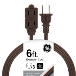 GE 3-Outlet 6ft. Extension Cord with Twist-to-Close Outlets, Brown