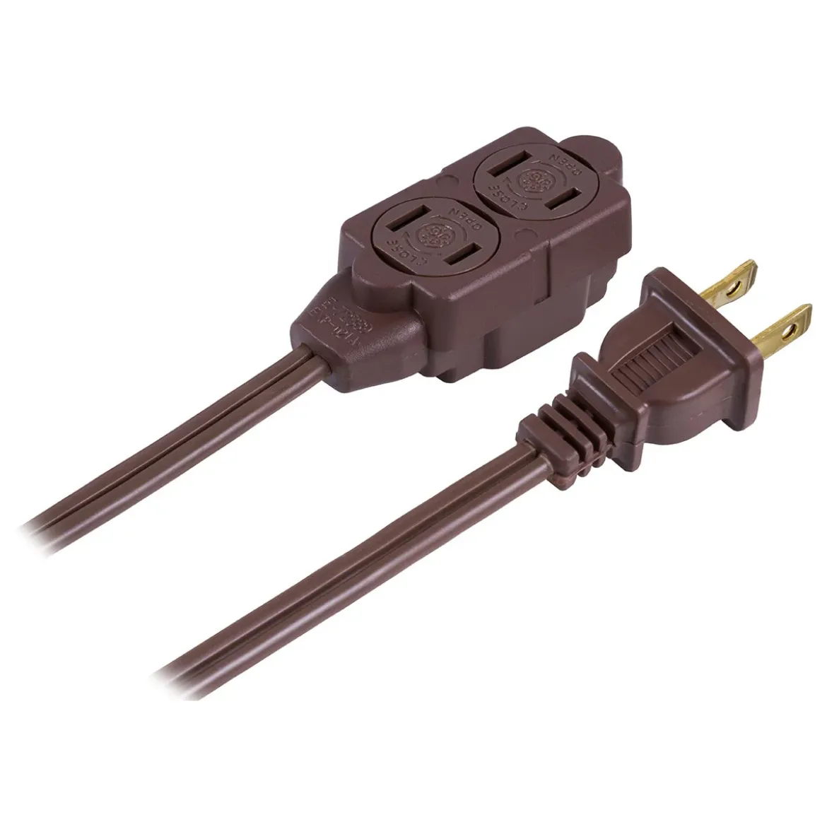 GE 3-Outlet 6ft. Extension Cord with Twist-to-Close Outlets, Brown