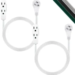 GE 3-Outlet 3ft. Extension Cord with Right-Angle Plug, 2 Pack, White