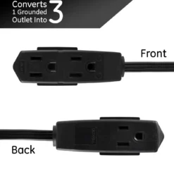 GE 3-Outlet 15ft. Extension Cord with Right-Angle Plug, Black