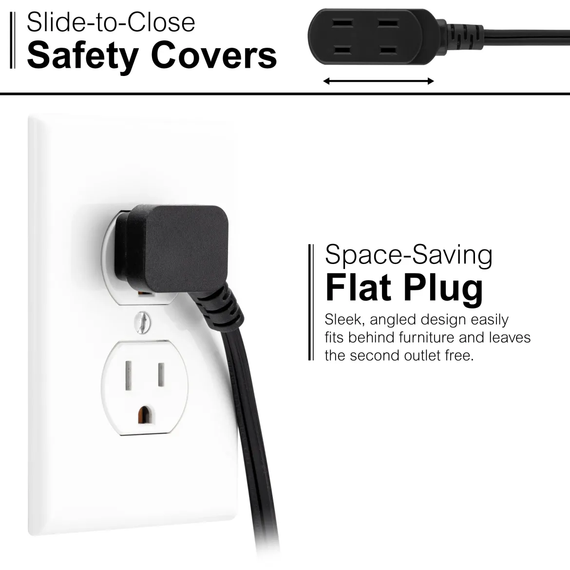 GE 3-Outlet 9ft. Extension Cord with Footswitch, Black