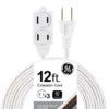 GE 3-Outlet 12ft. Extension Cord with Twist-to-Close Outlets, White