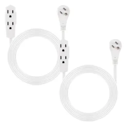 GE 3-Outlet 8ft. Extension Cord with Right-Angle Plug, 2 Pack, White