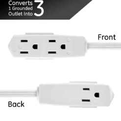 GE 3-Outlet 8ft. Extension Cord with Right-Angle Plug, 2 Pack, White