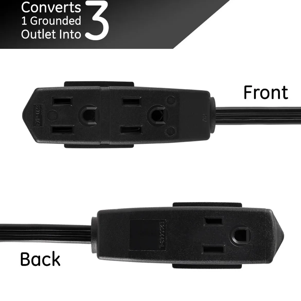 GE 3-Outlet 8ft. Extension Cord with Right-Angle Plug, Black