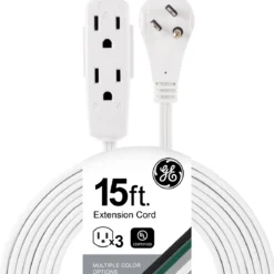 GE 3-Outlet 15ft. Extension Cord with Right-Angle Plug, White