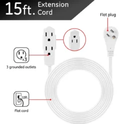 GE 3-Outlet 15ft. Extension Cord with Right-Angle Plug, White