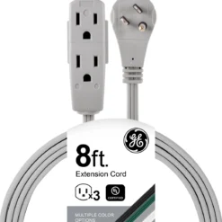 GE 3-Outlet 8ft. Extension Cord with Right-Angle Plug, Gray