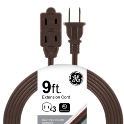 GE 3-Outlet 9ft. Extension Cord with Twist-to-Close Outlets, Brown
