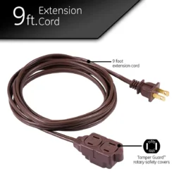 GE 3-Outlet 9ft. Extension Cord with Twist-to-Close Outlets, Brown