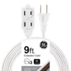 GE 3-Outlet 9ft. Extension Cord with Twist-to-Close Outlets, White