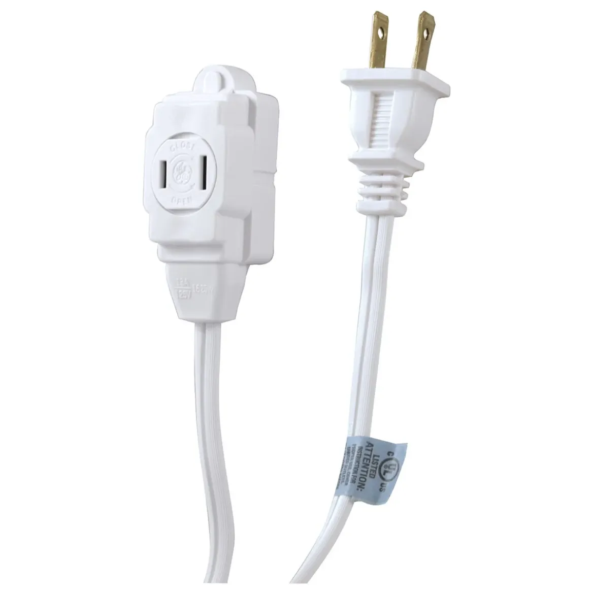 GE 3-Outlet 9ft. Extension Cord with Twist-to-Close Outlets, White