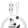 GE 3-Outlet 6ft. Extension Cord with Twist-to-Close Safety Outlets, White