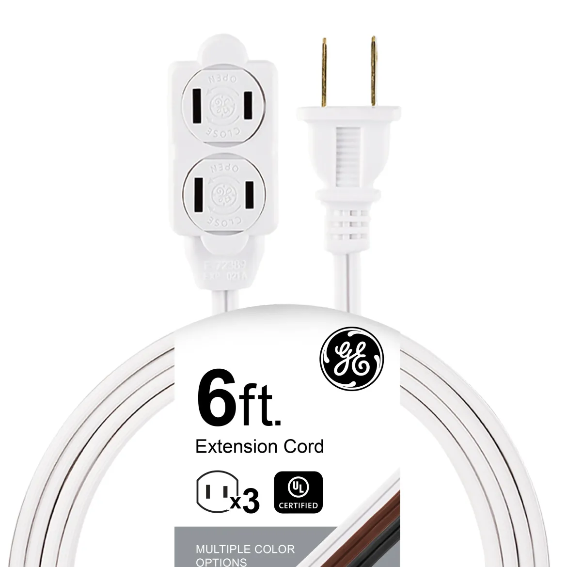GE 3-Outlet 6ft. Extension Cord with Twist-to-Close Safety Outlets, White