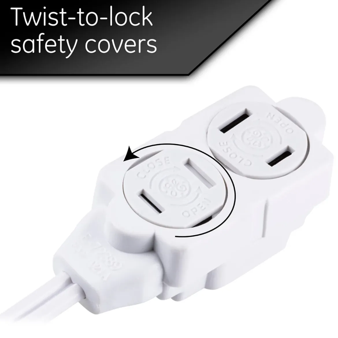 GE 3-Outlet 6ft. Extension Cord with Twist-to-Close Safety Outlets, White