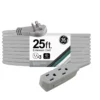 GE 3-Outlet 25ft. Extension Cord with Right-Angle Plug, Gray