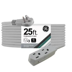 GE 3-Outlet 25ft. Extension Cord with Right-Angle Plug, Gray