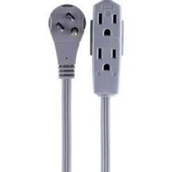 GE 3-Outlet 15ft. Extension Cord with Right-Angle Plug, Gray