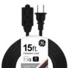 GE 3-Outlet 15ft. Extension Cord with Twist-to-Close Outlets, Black