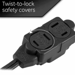GE 3-Outlet 15ft. Extension Cord with Twist-to-Close Outlets, Black