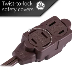 GE 3-Outlet 15ft. Extension Cord with Twist-to-Close Outlets, Brown