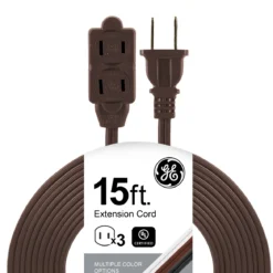GE 3-Outlet 15ft. Extension Cord with Twist-to-Close Outlets, Brown
