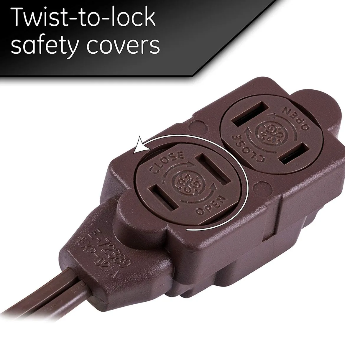 GE 3-Outlet 12ft. Extension Cord with Twist-to-Close Outlets, Brown