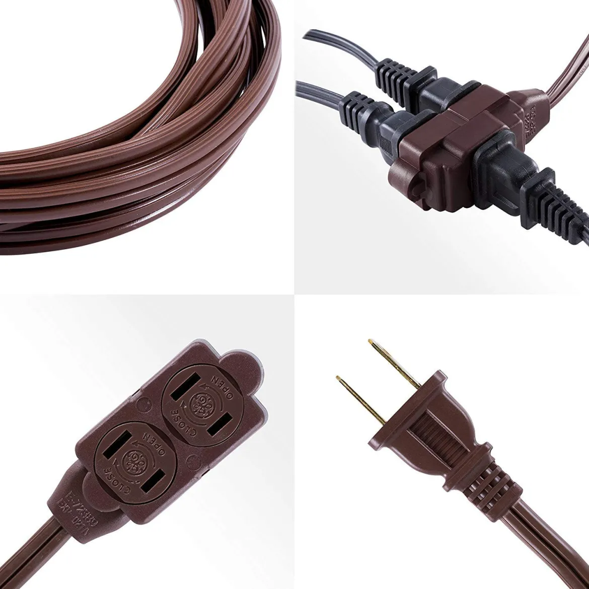 GE 3-Outlet 12ft. Extension Cord with Twist-to-Close Outlets, Brown